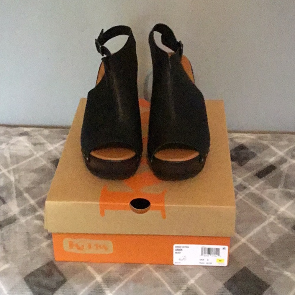 Kork-Ease Black Wedge Sandals with Ankle Strap